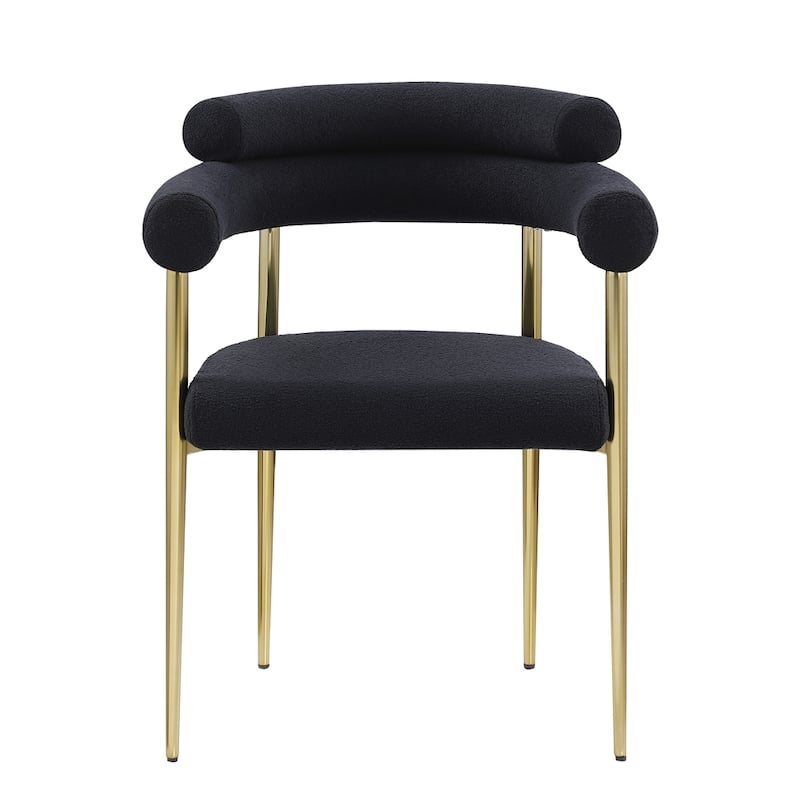 Round Boucle Backrest Sherpa Dining Chair with Metal Legs (Set of 2)