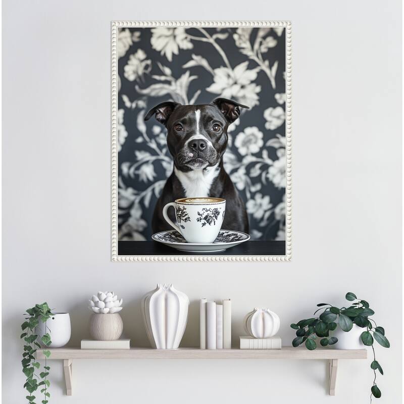 The Latte Loving Staffy by Mowzu Framed Canvas Wall Art