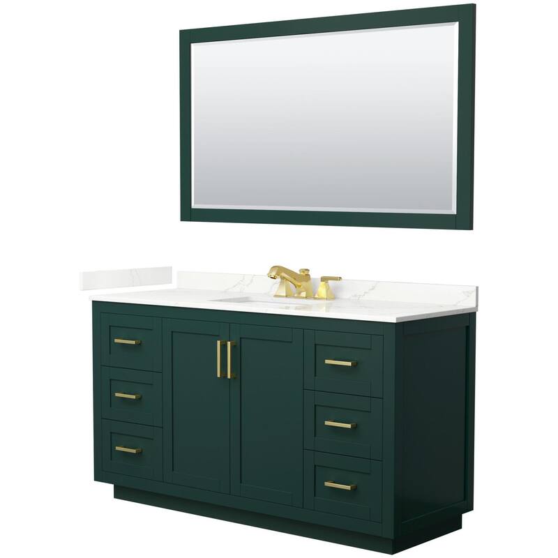 Wyndham Collection WCF292960S-QTZ-US3M58 Miranda 60" Free Standing - Green / Giotto Quartz Top / Brushed Gold Hardware