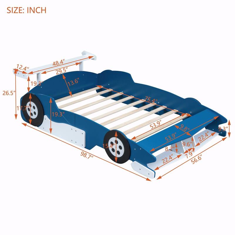 Race Car-Shaped Platform Bed with Wheels