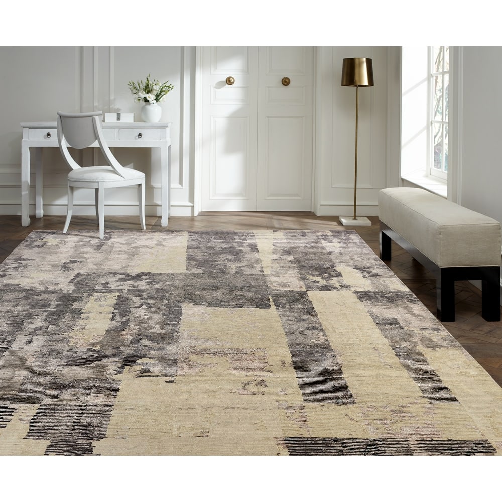 Modern Multi-Colored Hand-Knotted Wool & Viscose Area Rug