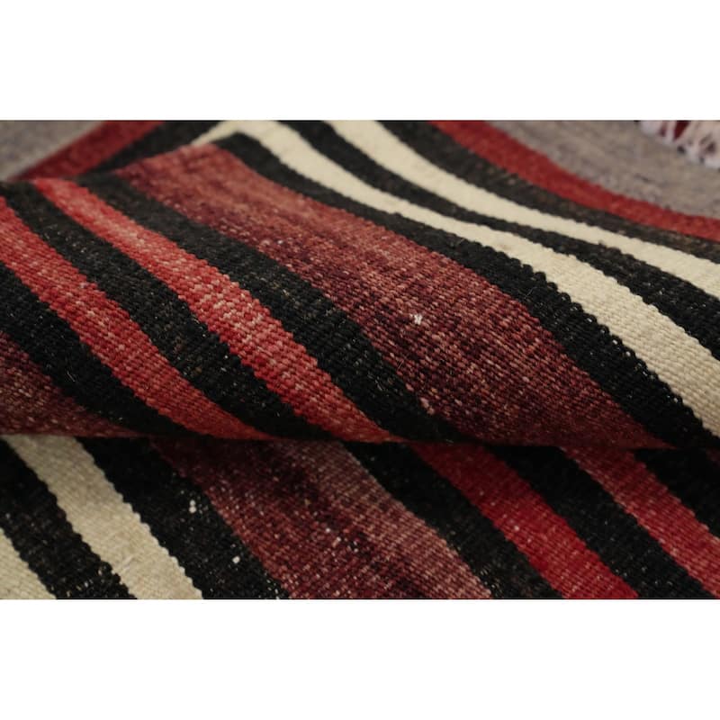 Hand Woven Oriental 100% Wool Carpet Southwestern Geometric Red Kilim Area Rug - 10' 4'' X 4' 7''