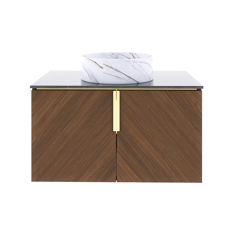 Wall-Mounted Bathroom Vanity with Stone White Ceramic Sink