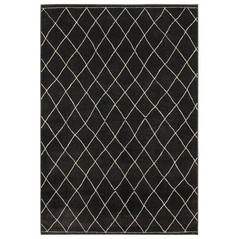 Style Haven Ripley Trellis Charcoal/ Ivory High-Low Pile Area Rug - 7' 10" x 10' 10" - Rectangle