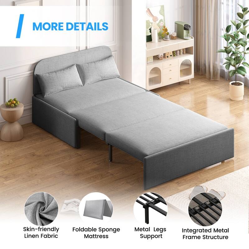 Mixoy Linen 2-in-1 Convertible Sofa Bed,Twin/Queen Pull Out Sleeper Sofa with Mattress,Cushions