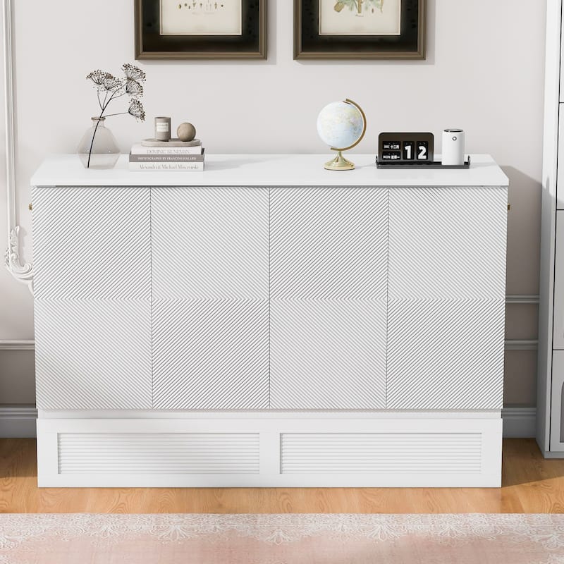 Full/Queen Size Murphy Bed Wall Bed with a Large Drawer, Foldable Murphy Cabinet Bed with a set of Sockets & USB Ports