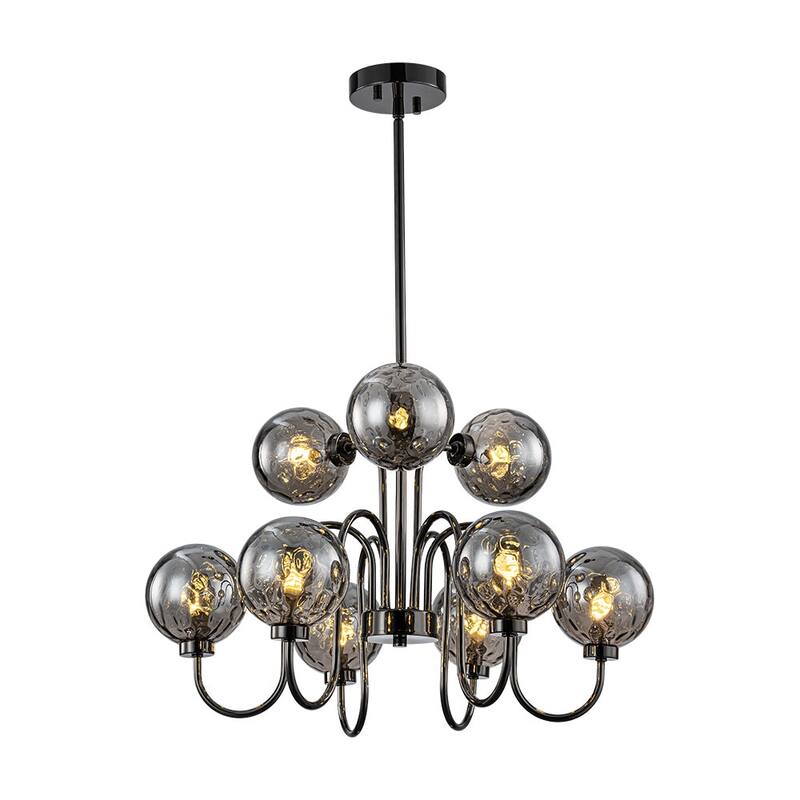 Art Deco 9-Light 2-Tier Smoked Water Glass Bubble Chandelier - 23.6in