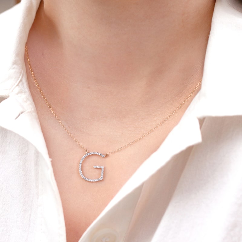 1/20ct TDW Diamond Classic Initial Pendant Necklace in Silver for Women