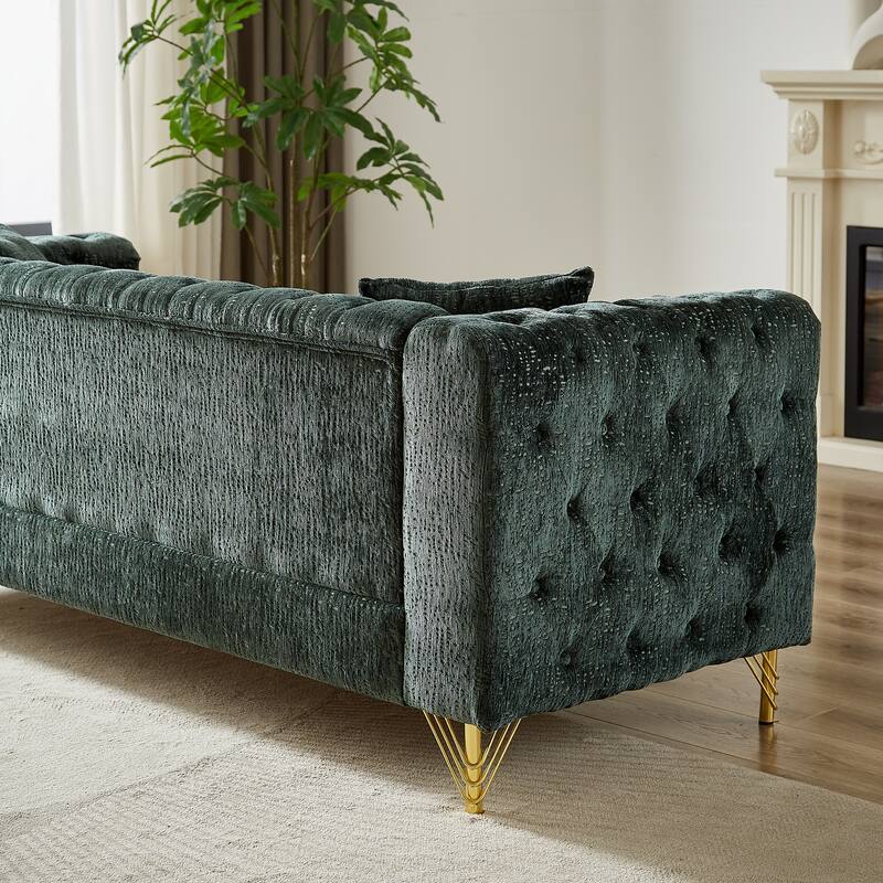 Buttons Tufted Pull Buckle Design Sofa with Copper Nail Decoration Armrest and Metal Legs
