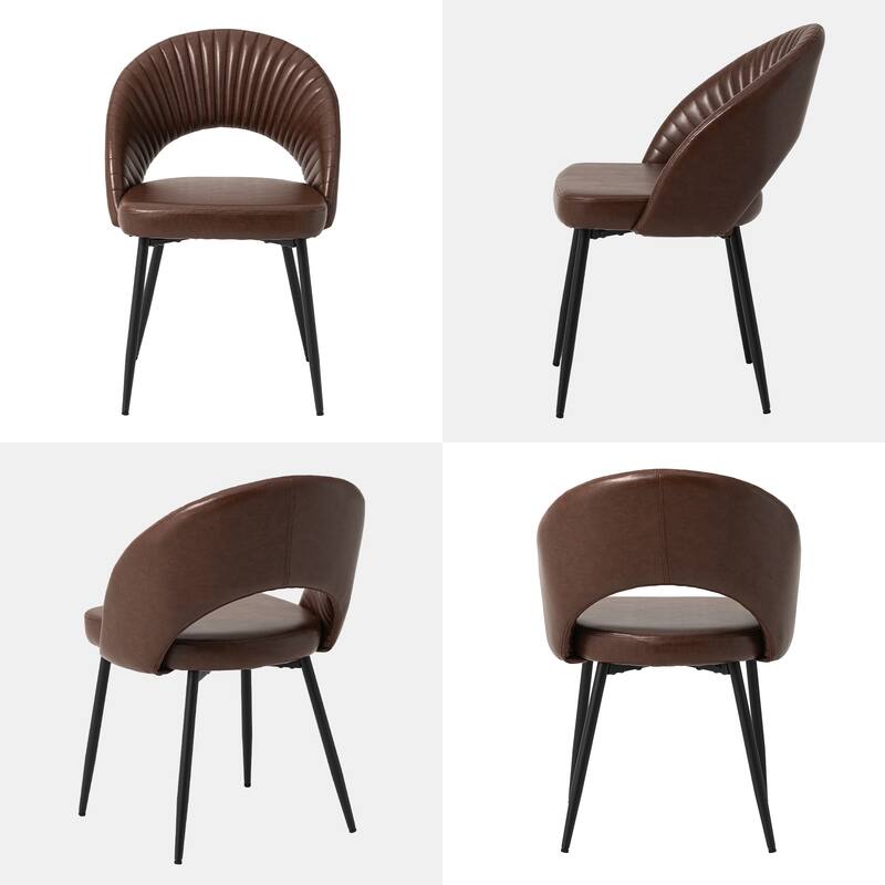 Glitzhome Set of 4 Faux Leather Upholstered Side Dining Chairs with V-shaped Wood Legs