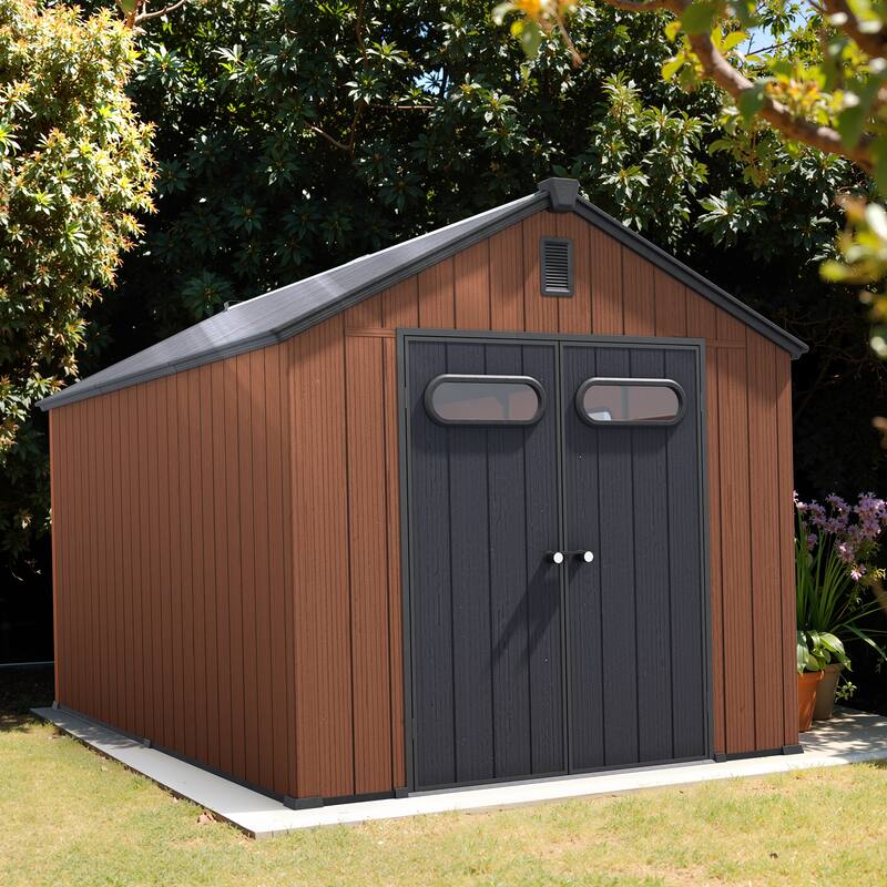 8X8/8X10/8X12 FT Resin Outdoor Storage Shed with Window Vent Floor for Patio Furniture and Tools