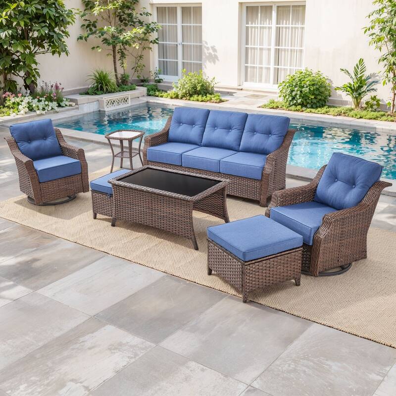 Artisan Patio Brown Wicker Sofa Conversation Set with 6-Inch Thick Cushions