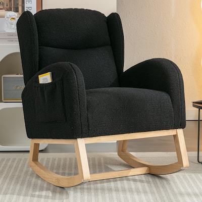 Modern 38" High Back Upholstered Rocking Chair with Wood Legs and Packet