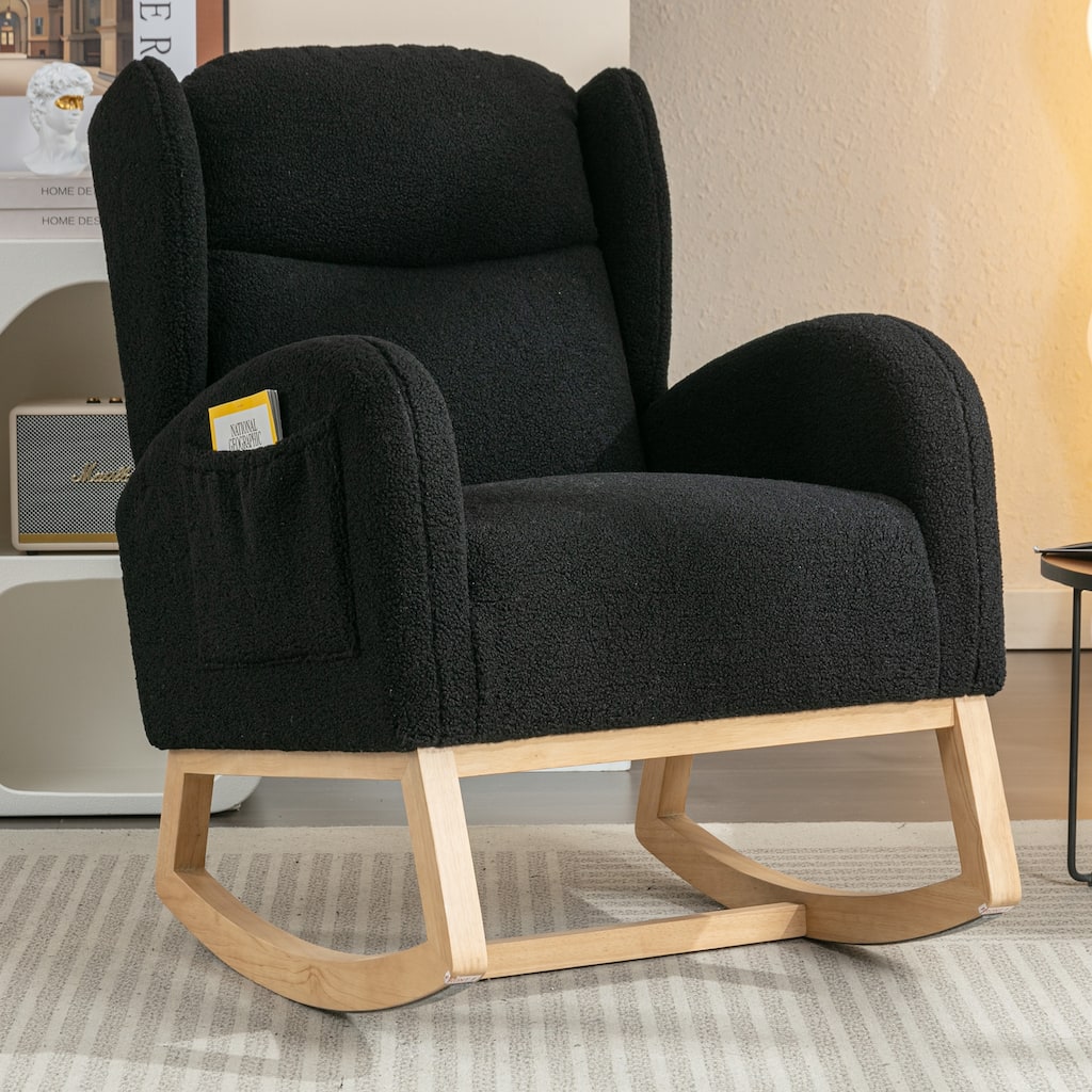 Modern 38" High Back Upholstered Rocking Chair with Wood Legs and Packet