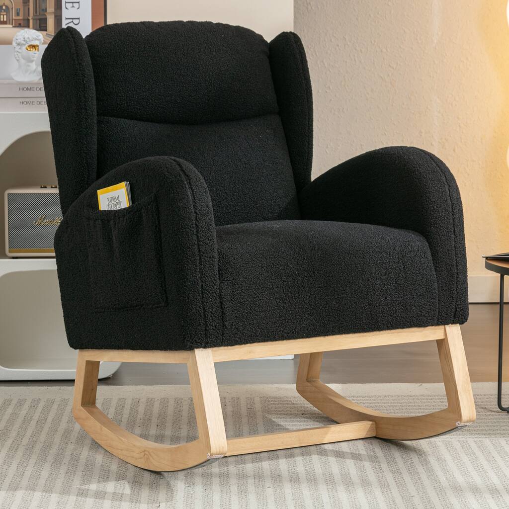 Teddy Fabric Rocking Chair With Packet Wood Legs