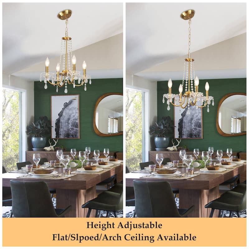 4-Light Candle Style Chandelier with Crystal Accents for Living Room Bedroom