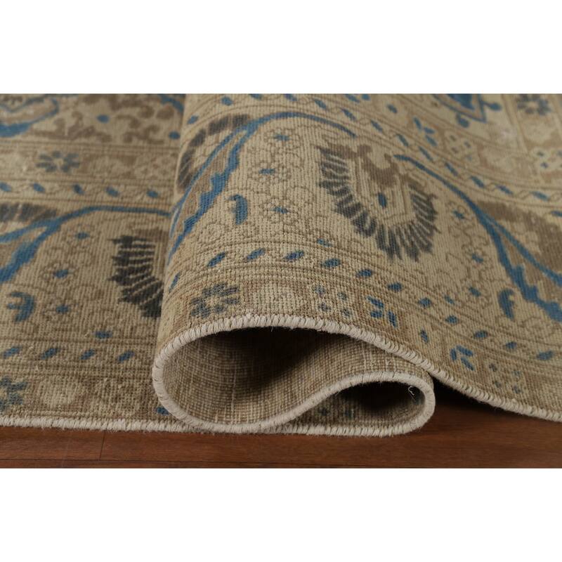 Distressed Blue Tabriz Vintage Persian Area Rug Handmade Wool Carpet - 9'7" x 12'2"