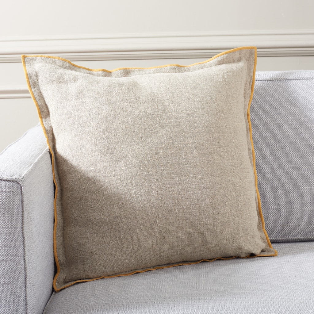 SAFAVIEH Home Amal 20-inch Natural/Mustard Decorative Pillow