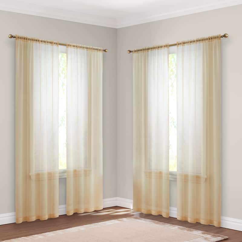 HLC.me Geneva Sheer Voile Window Treatment Rod Pocket Curtain Panels Bedroom and Living Room (Set of 4) - 54 W x 72 L per panel - Set of 4 - Beige