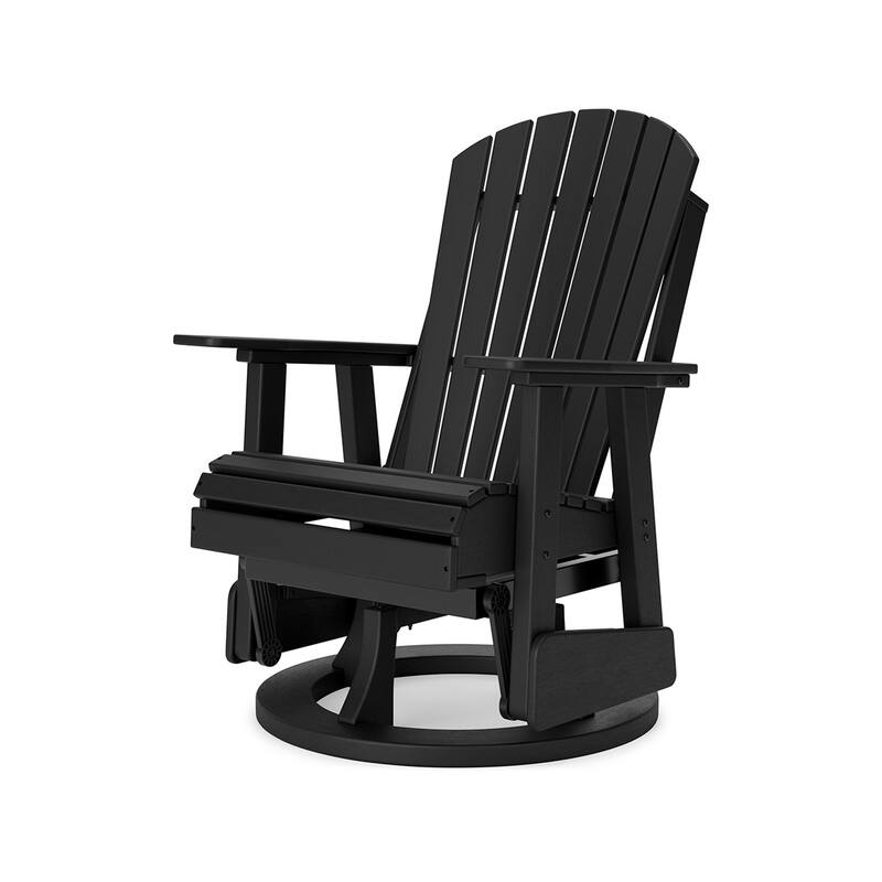 Sami 31 Inch Outdoor Swivel Glider Chair, Slatted, Adirondack, Black Finish