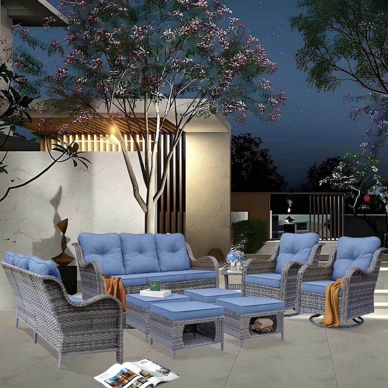 High Back Rattan Wicker Outdoor Patio Conversation Swivel chairs Sets