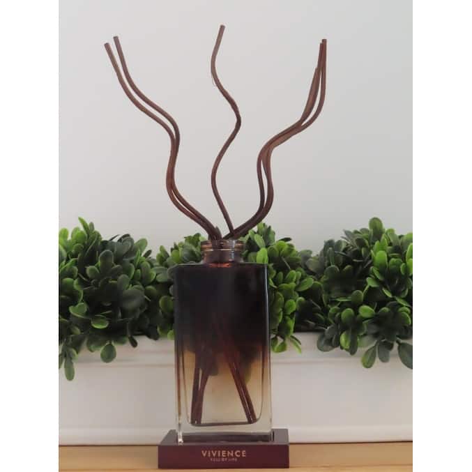 Wooden Tray Reed Diffuser with Black Curvy Reeds and White Flower Scent