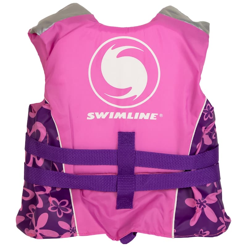 Pink and Purple Floral Child Life Jacket Vest with Handle - Up to 50lbs - 1"