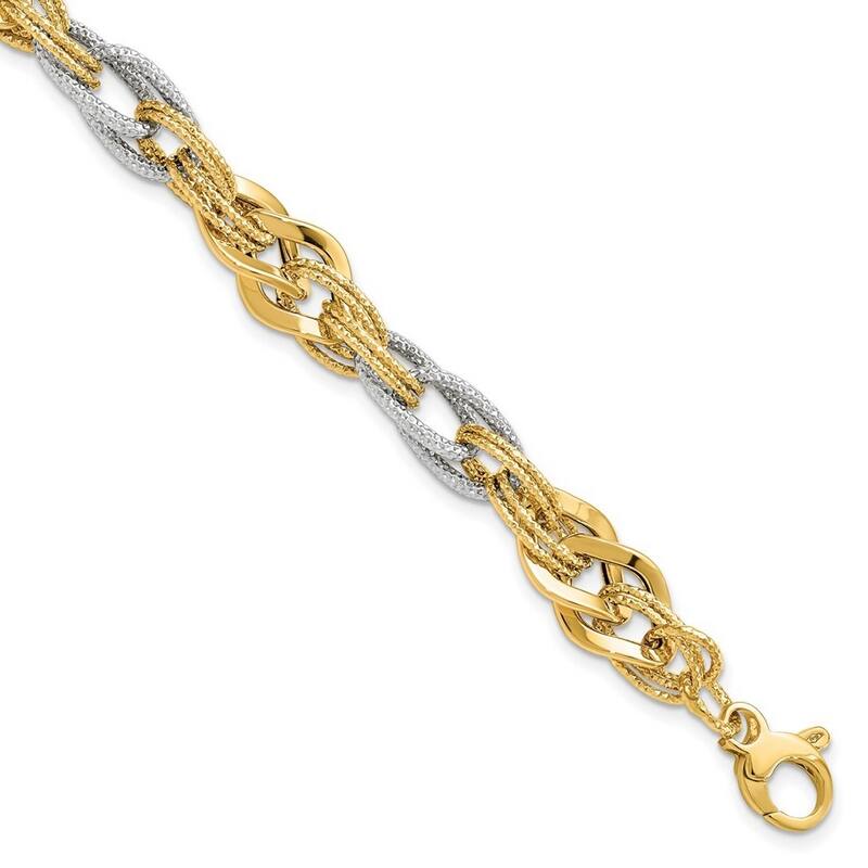 Curata 14k Two-tone Gold Fancy Polished Sparkle Cut Bracelet 7.5 Inch