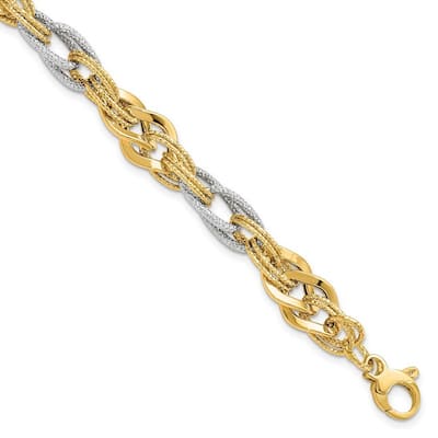 Curata 14k Two-tone Gold Fancy Polished Sparkle Cut Bracelet 7.5 Inch
