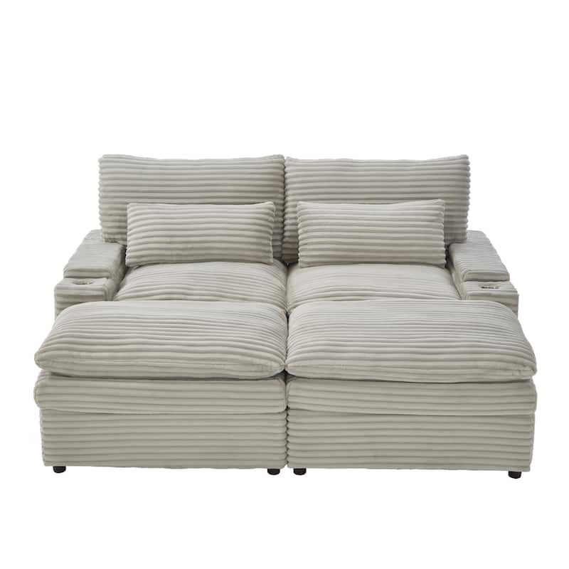 Roomfitters 70.9-Inch Loveseat Sofa, Convertible Sectional Sofa Bed with Storage, 2 Movable Ottomans