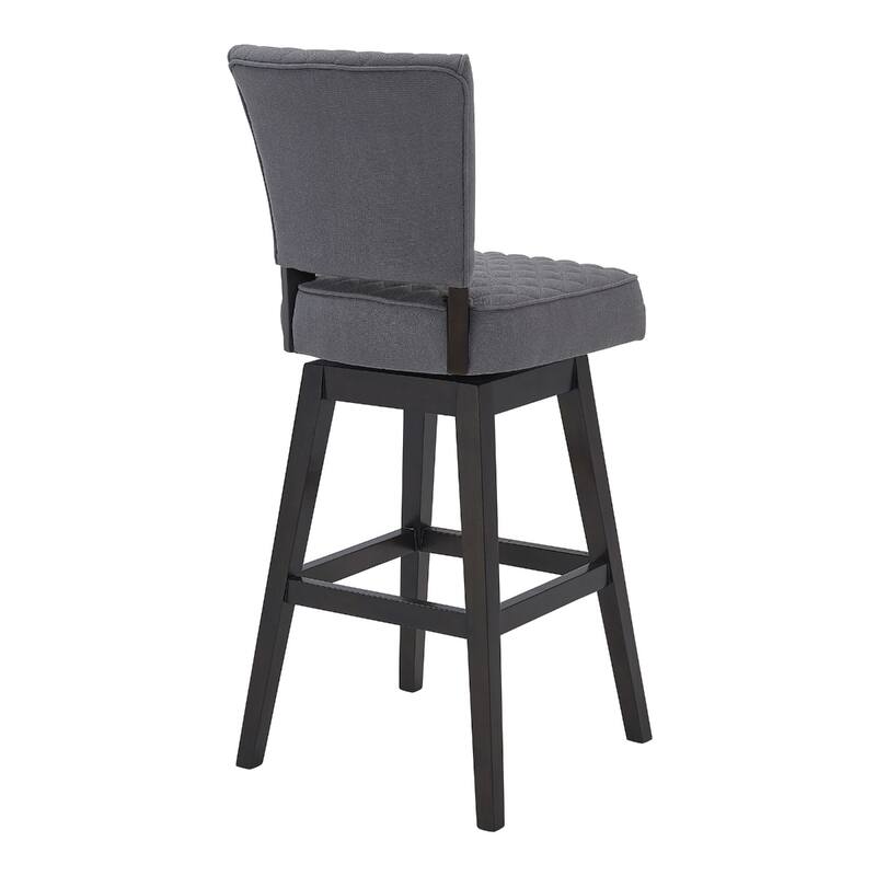 26-Inch Grey Tufted Fabric Swivel Bar Stool with Footrest and Solid Wood Frame Espresso Finish - 41.5”H x 19.5”W x 23.5”D