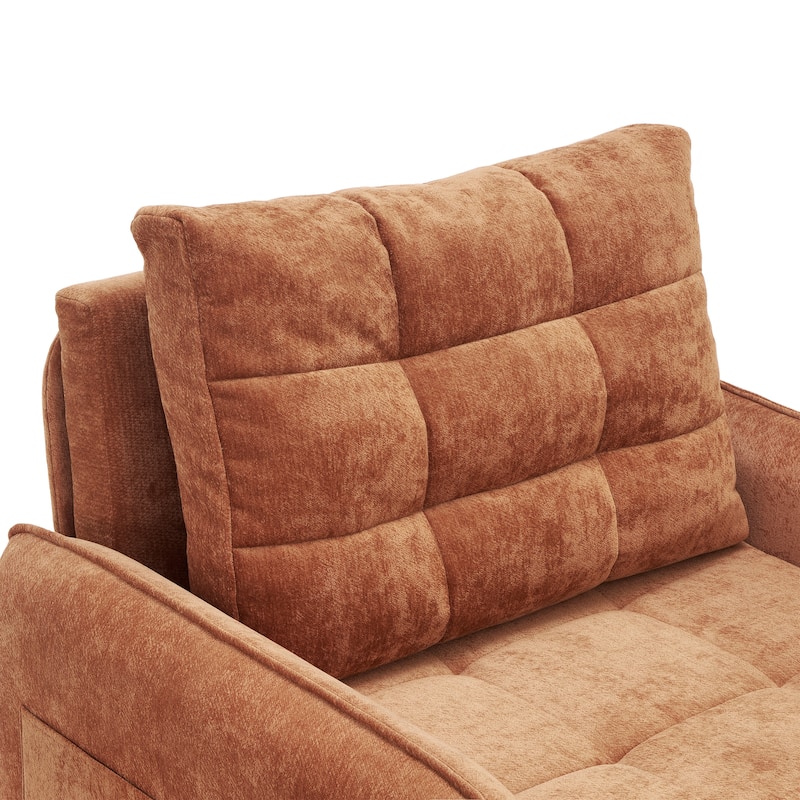 3-in-1 Chenille Accent Chair Convertible Sleeper Sofa Bed, 80" Extra Long Pull-out Chair Bed with USB and Type-C Ports