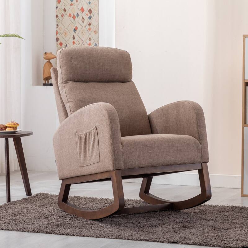 Modern Linen Upholstered Rocking Chair, Living Room Lounge Arm Chair