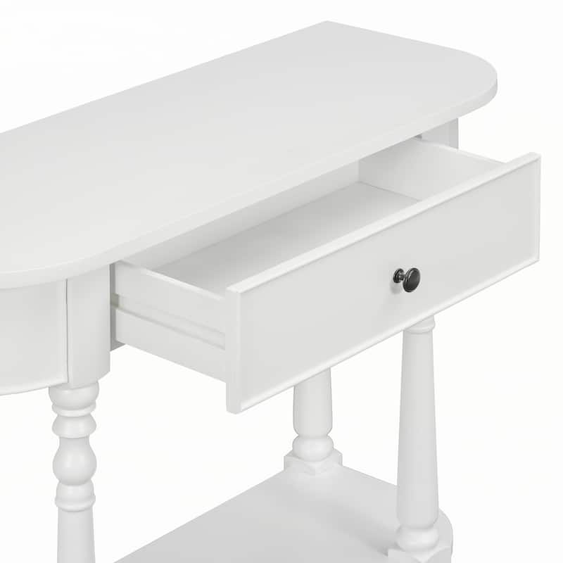 Narrow Console Table with Curved Corner(White)