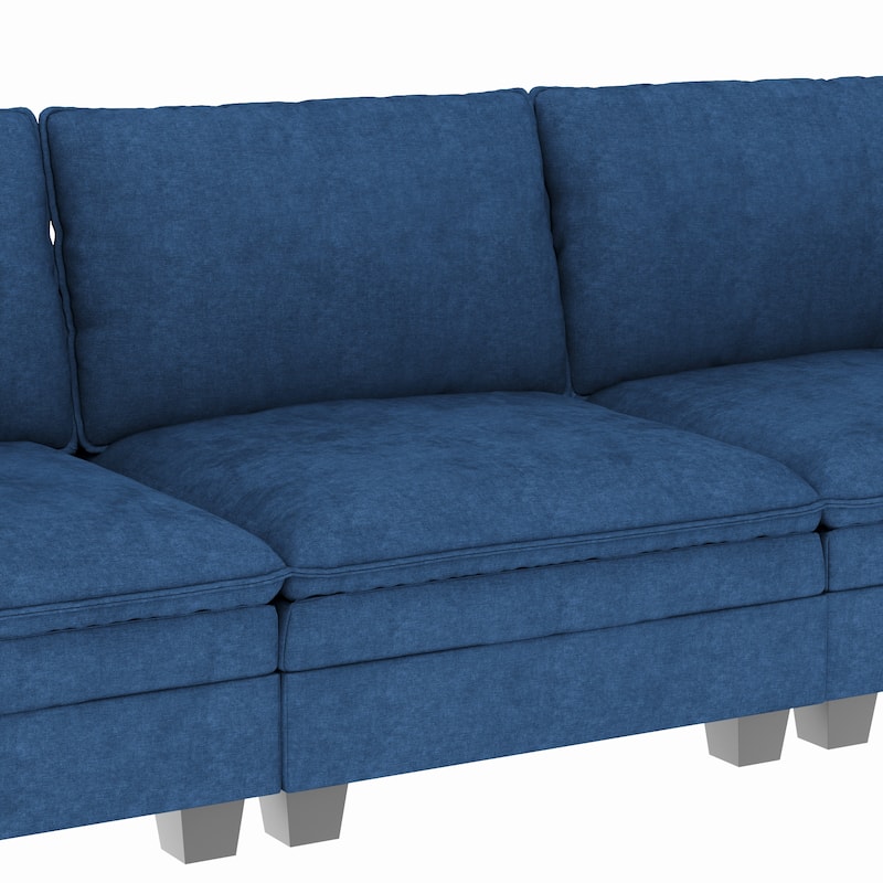 Christopher Knight Home - Noah 141.5" U-Shaped 6-Seater Sofa Couch with Movable Ottoman and Armrest Pockets, Fabric Upholstery