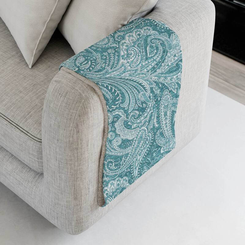 Premium Machine Washable Paisley Sherpa Throw Blanket - Turquoise - 4'2" x 5'10"