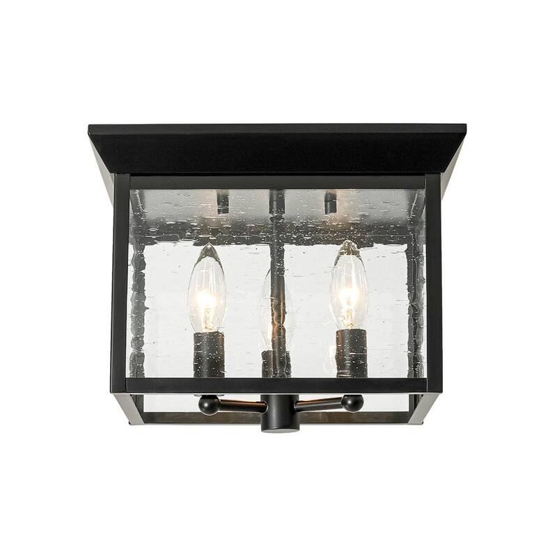 Industrial 3-Light Square Seeded Glass Cage Flush Mount Light 9.8in