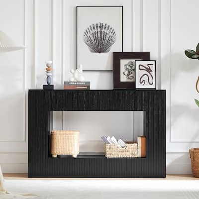 55" Modern Slatted Console Table, Narrow Entryway Table for Living Room or Hallway
