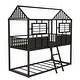 preview thumbnail 16 of 16, Metal Twin Bunk Bed with Fence Guardrail, House Cabin Design, Built-in Ladder - Twin Size
