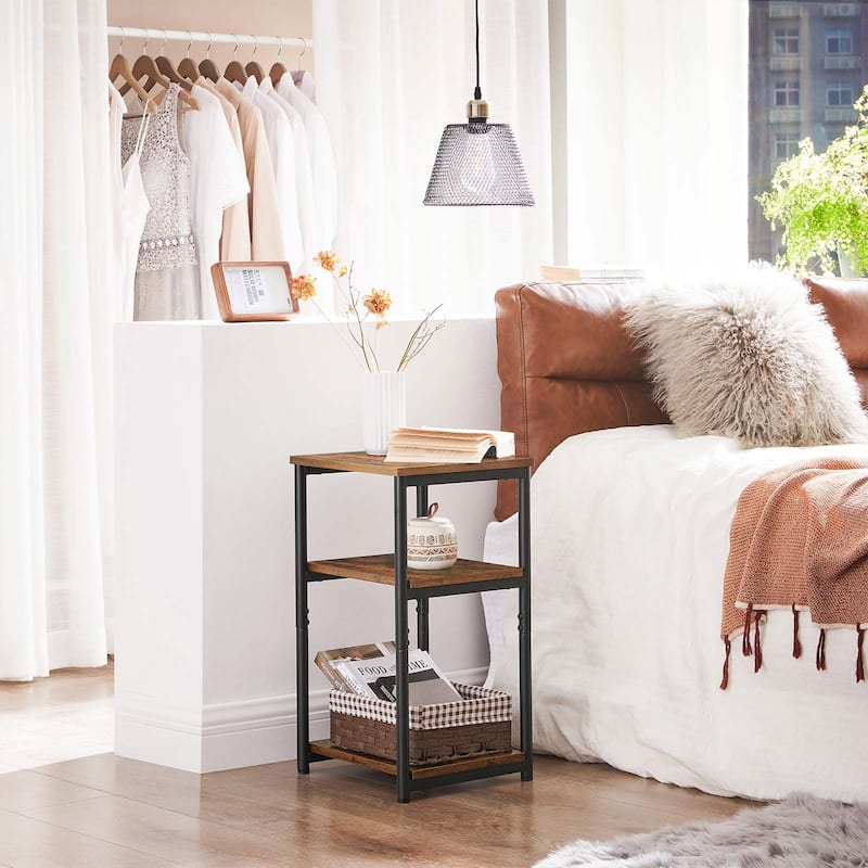 Wooden Round Small End Table with Storage Shelf for Living Room & Bedroom - 11.8"D x 13.4"W x 22.8"H