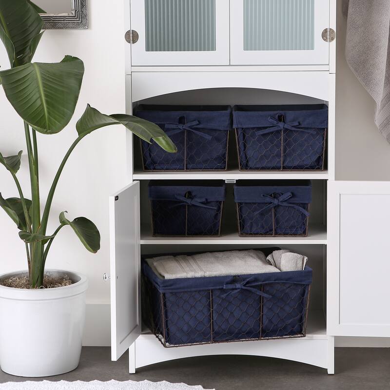 Asst Rustic Bronze Chicken Wire French Blue Liner Basket (Set of 5)