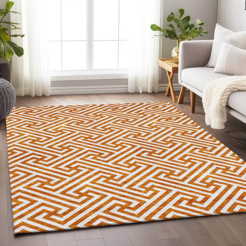 Premium Washable Super Soft Modern Geo Mayfield Rug - Orange - 10' x 14' - Rectangle