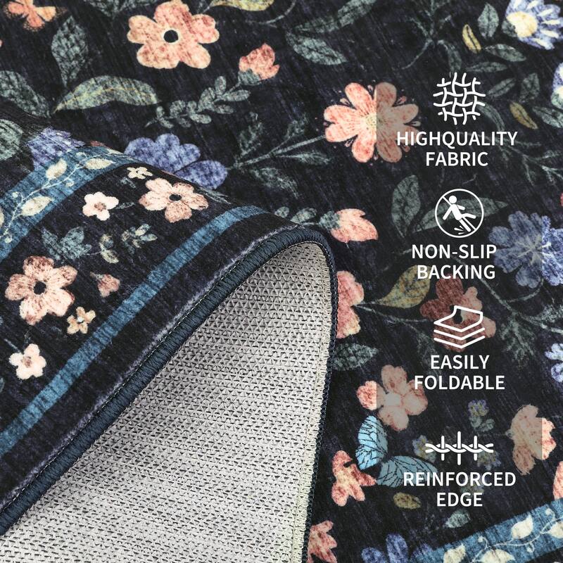 Garvee Farmhouse Distressed Floral Vine Area Rug