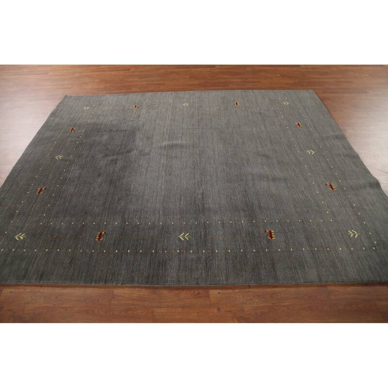 Gray Gabbeh Indian Area Rug Hand-Knotted Wool Carpet - 6'5"x 8'2"