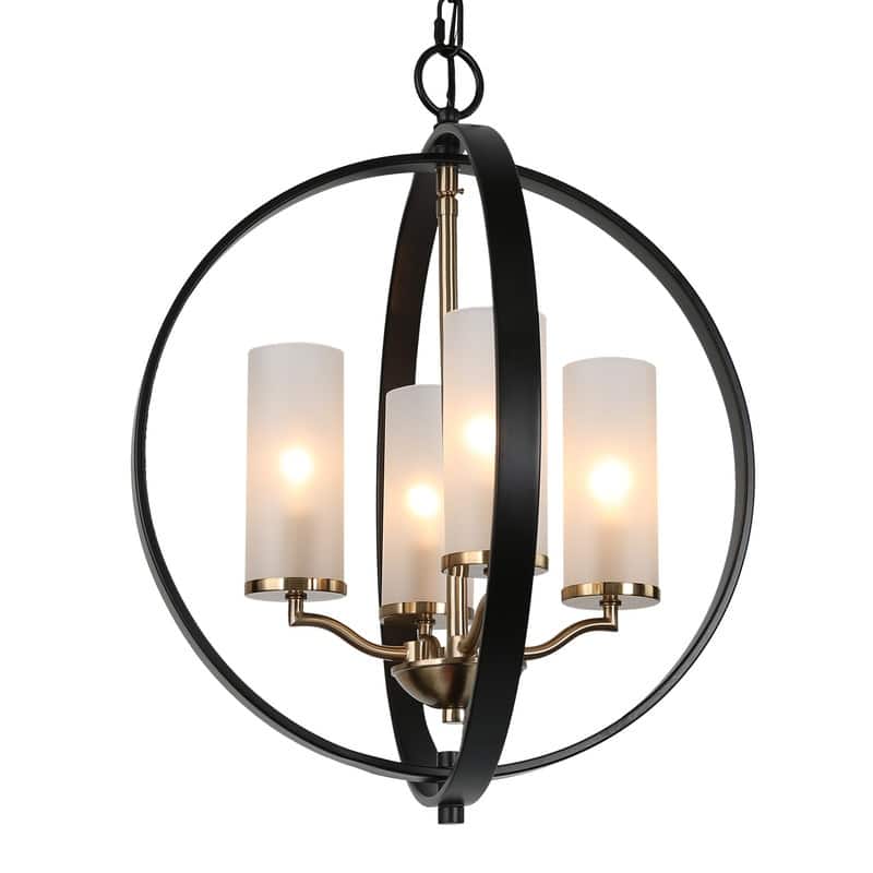 Transitional 4-light Candle Chandelier Globe Pendant Lights with Frosted Glass - D 18" x H 20"