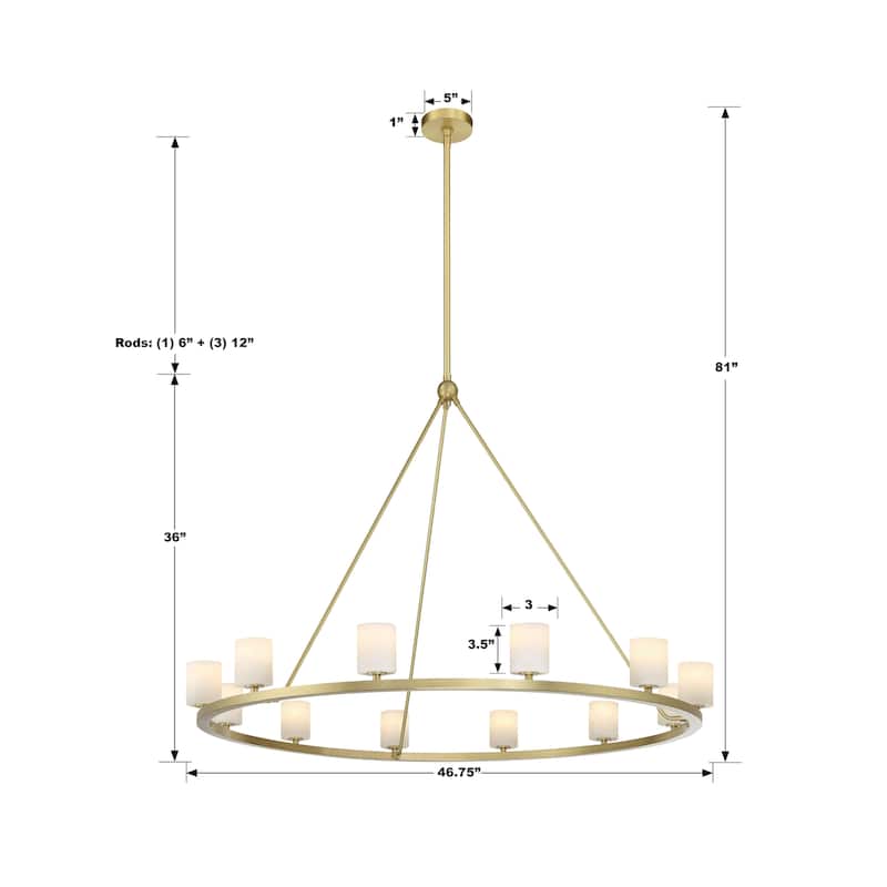Aragon 12 Light Soft Brass Chandelier - 46.75"W x 36"H x 46.75"D