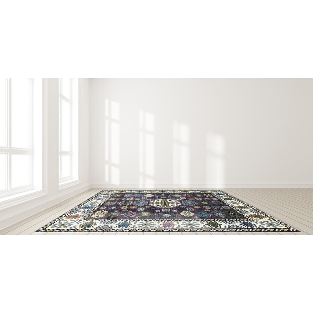 Handknotted Wool PURPLE / IVORY Kazak Collection Rug
