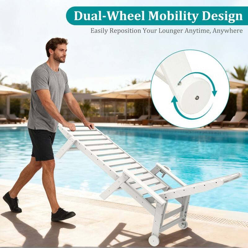 Domi Patio Lounge Chair Outdoor, HDPE Outdoor Chaise Lounge with Reclining Backrest, Pool Lounger Chair for Outside, Poolside