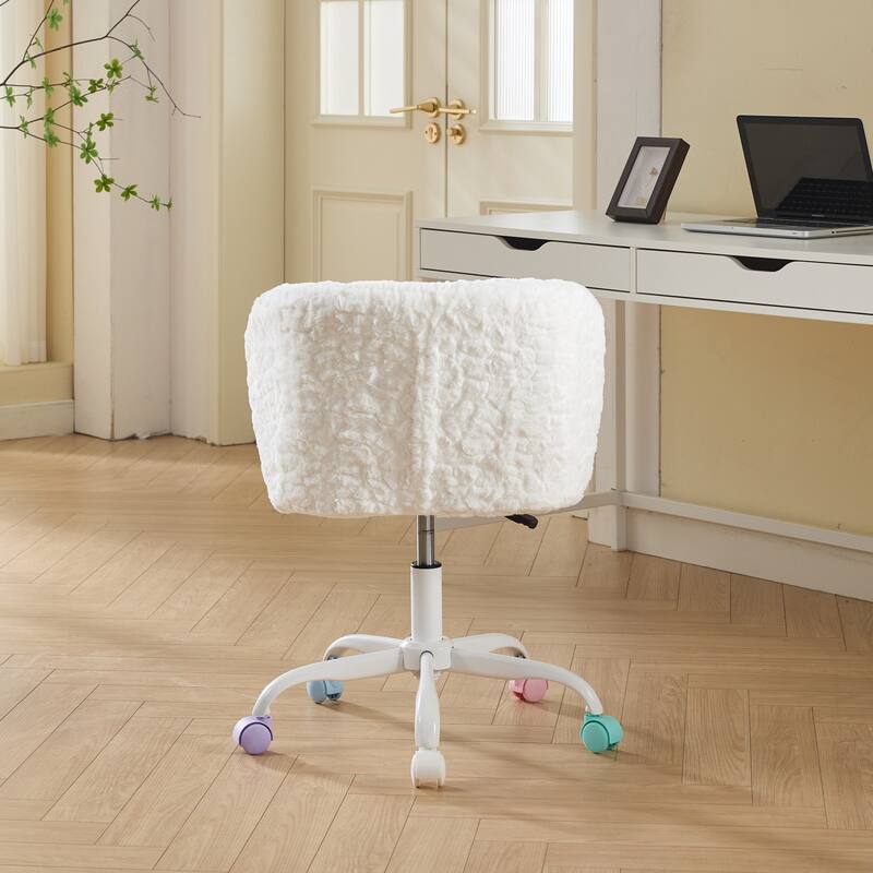 GDF Studio - Modern Faux Fur Upholstered Swivel Home Office Chair with Metal Base with Ergonomic Backrest and Wide Deep Seating