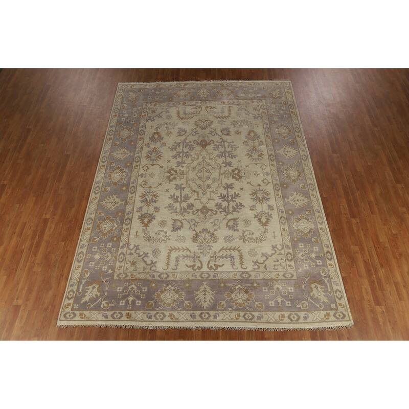 Earth Tone Oushak Style Area Rug Hand-Knotted Wool Carpet - 8'11" x 12'2"
